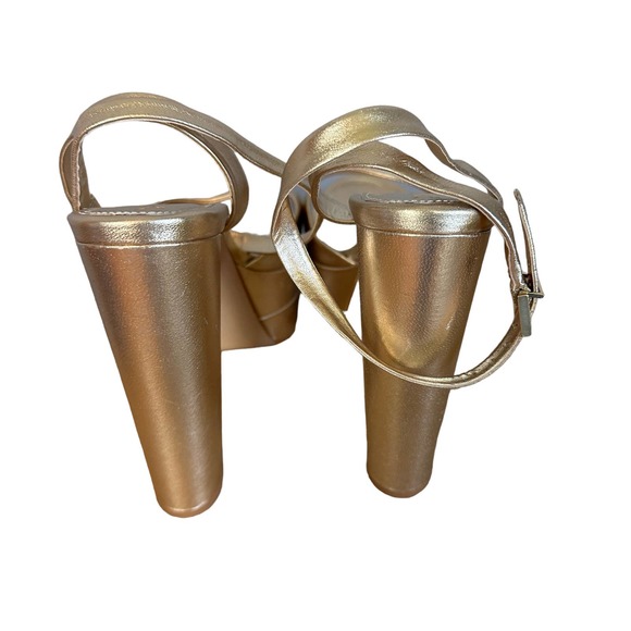 Schutz Gold Metallic Platform Sandal Size 9.5 Kaila Heels Disco Chunky High NEW - Picture 9 of 11